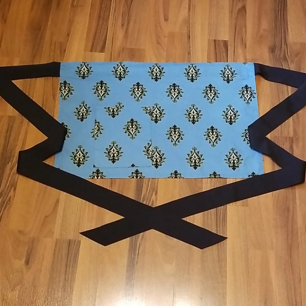 Hen House Linens Blue Black Cocktail Apron with Tie Bow & Pocket